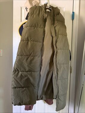 H&M Olive Green Quilted Long Puffer Vest
